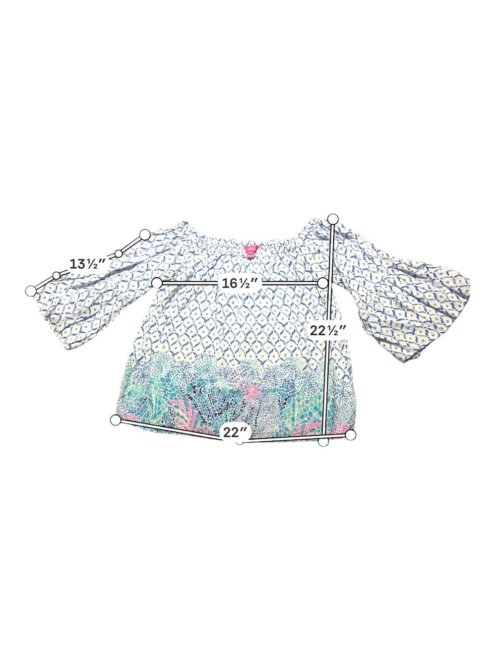 Lilly Pulitzer Sea La Vie Nevie Off-The-Shoulder Top Small with 3/4 bell sleeves - Picture 2 of 11
